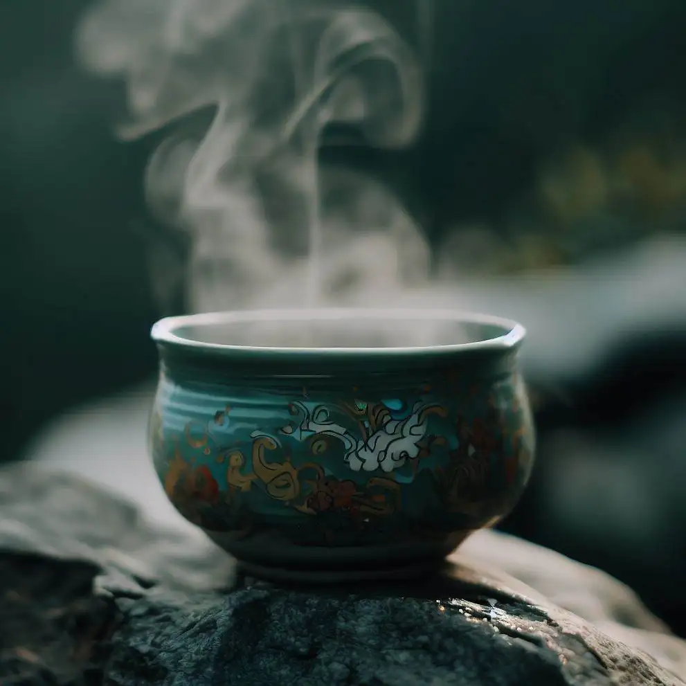 steaming-chinese-cup-of-tea-on-rock-outdoors